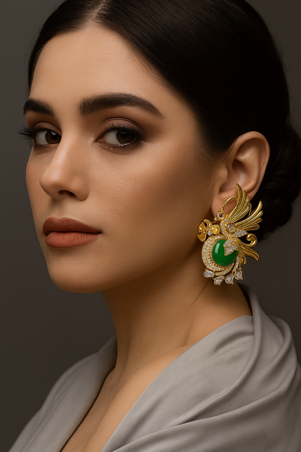 Royal Peacock Green Stone Designer Earrings