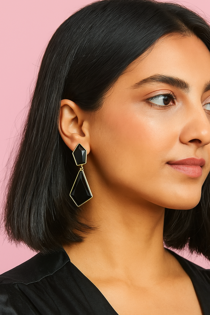 Black Geometric Drop Earrings – Designer Statement Jewellery