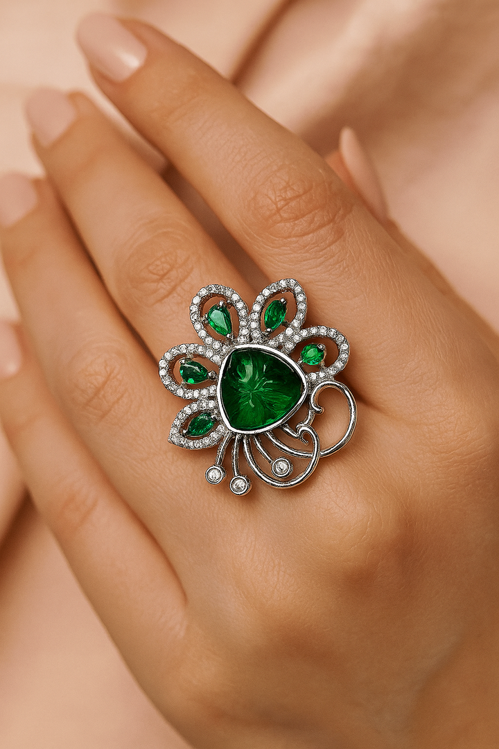 Green Carved Peacock Style Adjustable Ring – Statement Fashion JewelleryGreen Carved Peacock Style Adjustable Ring – Statement Fashion Jewellery