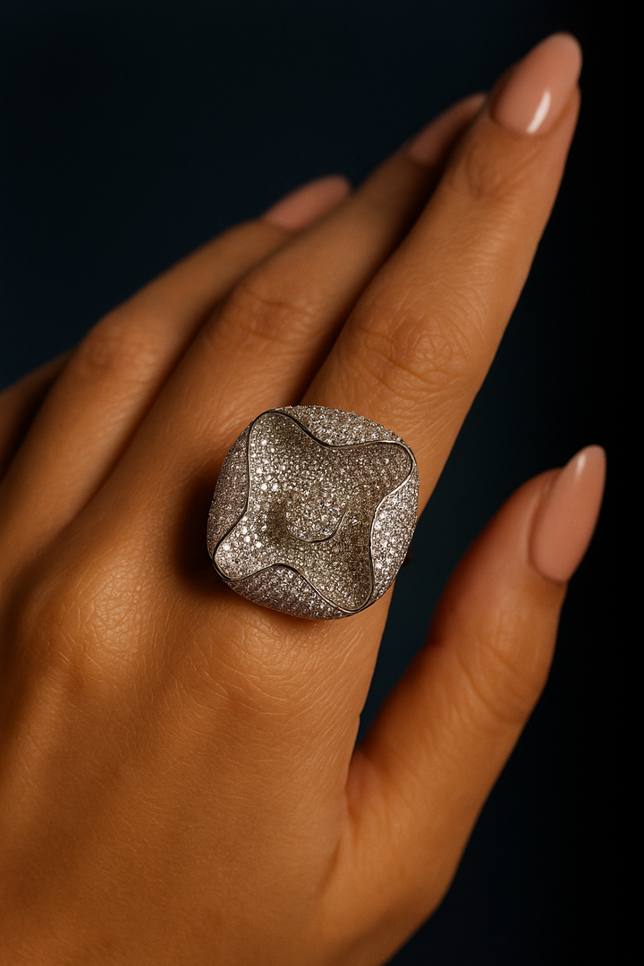 Luxury Diamond Pave Statement Ring – Designer Adjustable Cocktail Jewellery