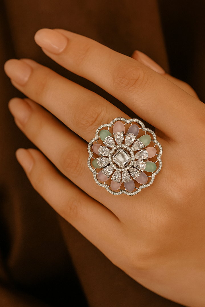 Pastel Gemstone Diamond Ring – Multicolor Cocktail Statement Ring