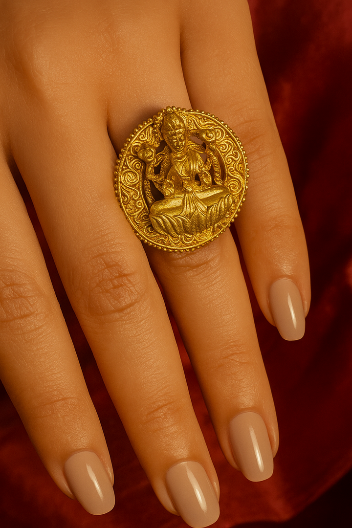 Antique Temple Adjustable Ring – Goddess Lakshmi Gold Finish