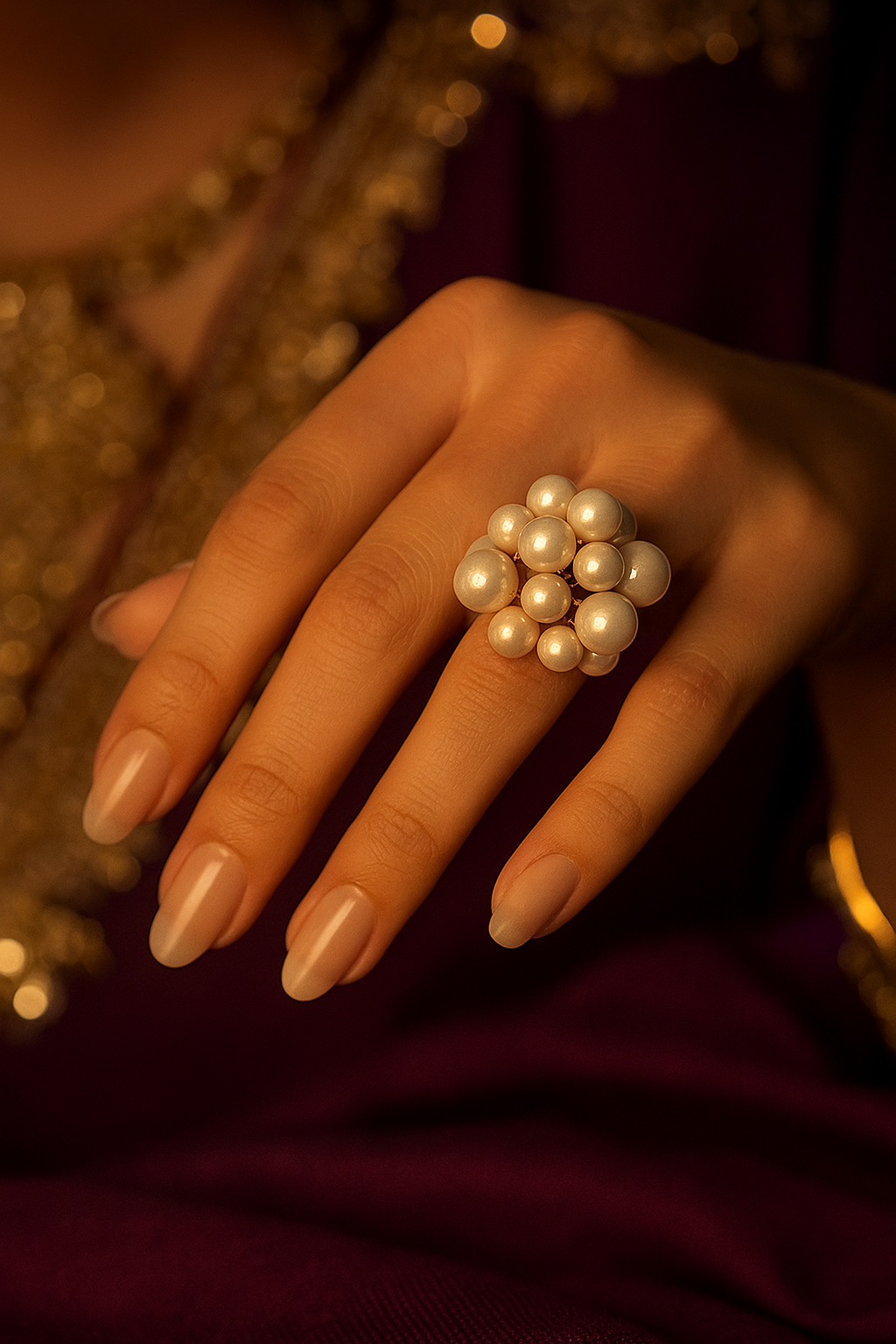 Cluster Pearl Adjustable Ring – Elegant Statement Jewellery