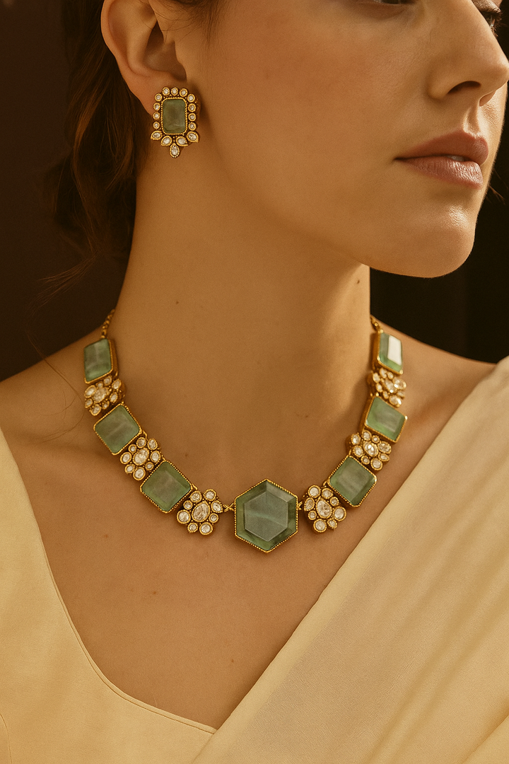 Royal Kundan Choker Necklace Set with Earrings – Gold Finish