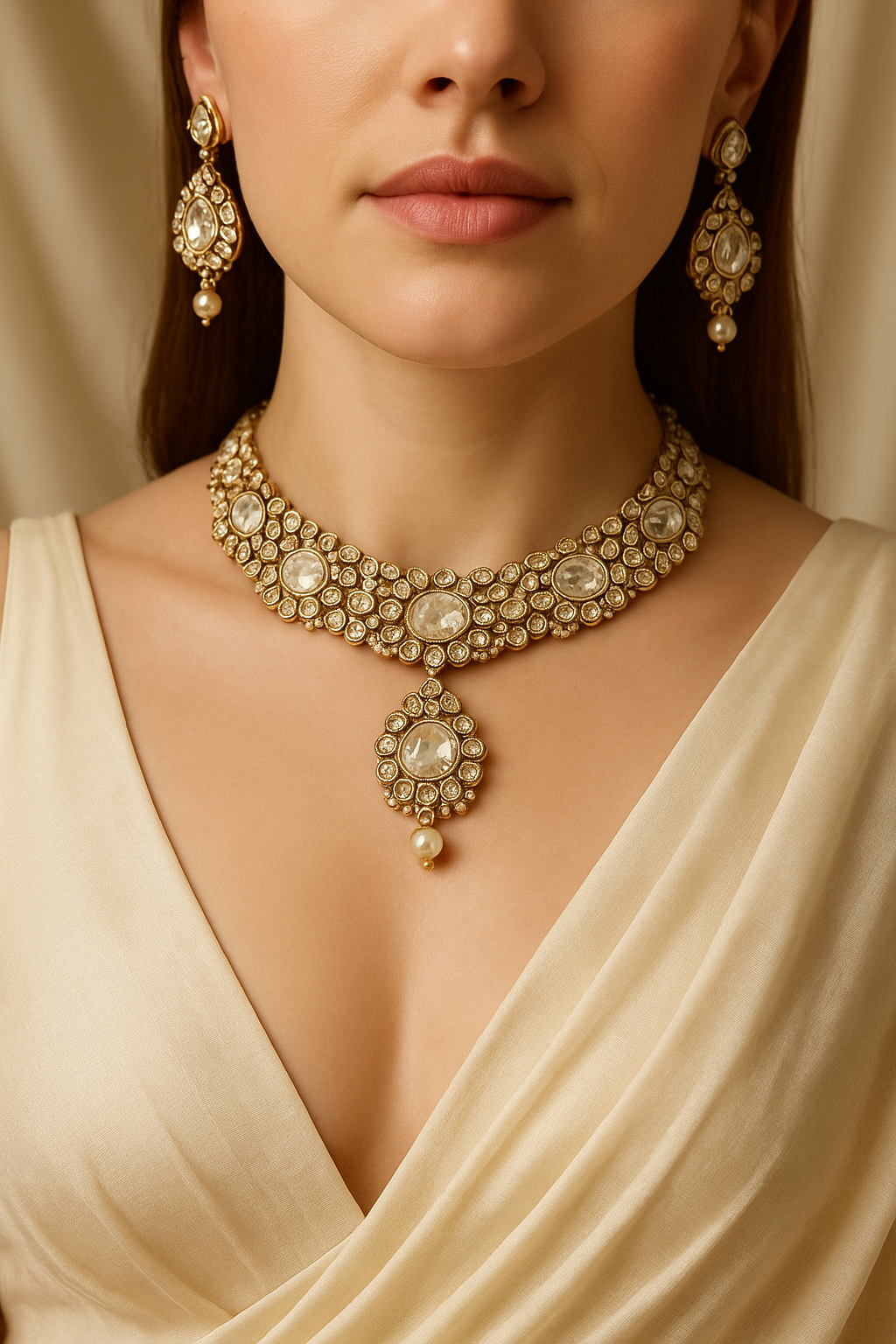 Royal Kundan Bridal Necklace Set with Pearls & Earrings
