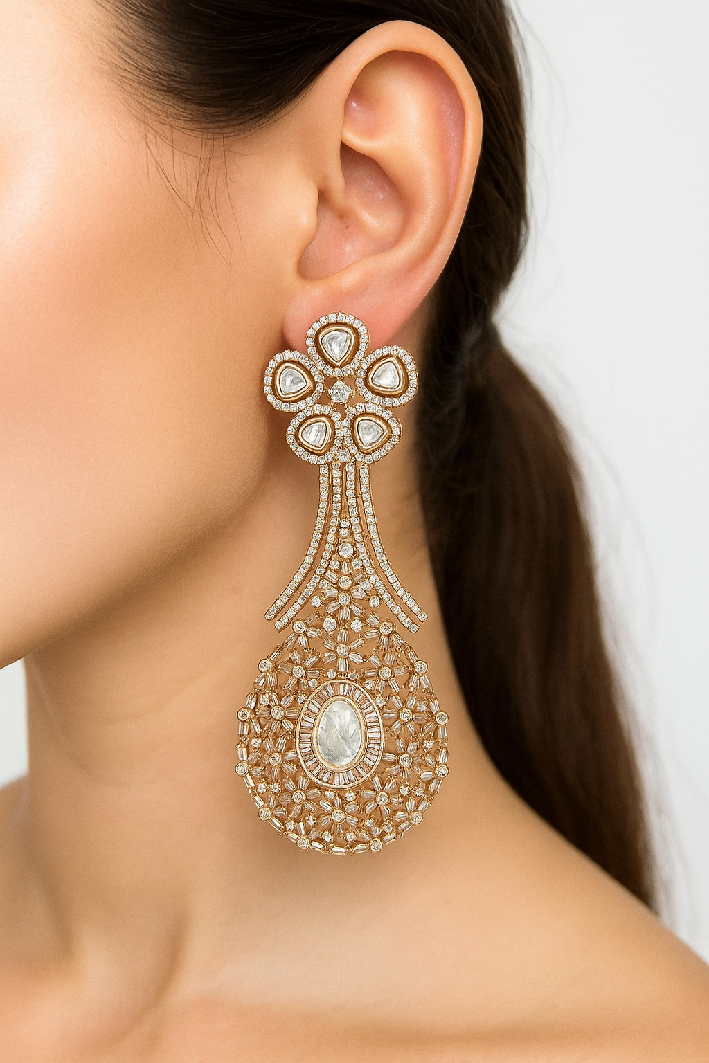 Luxury Floral Kundan & Diamond Statement Earrings