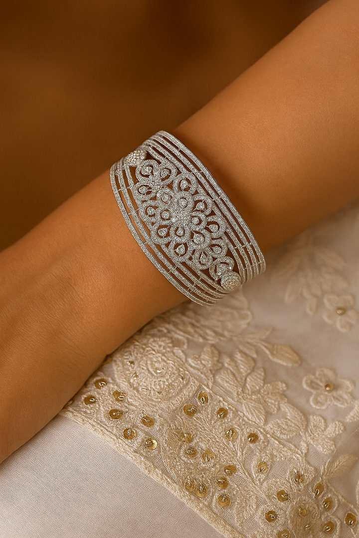 Silver CZ Diamond Look Openable Bracelet