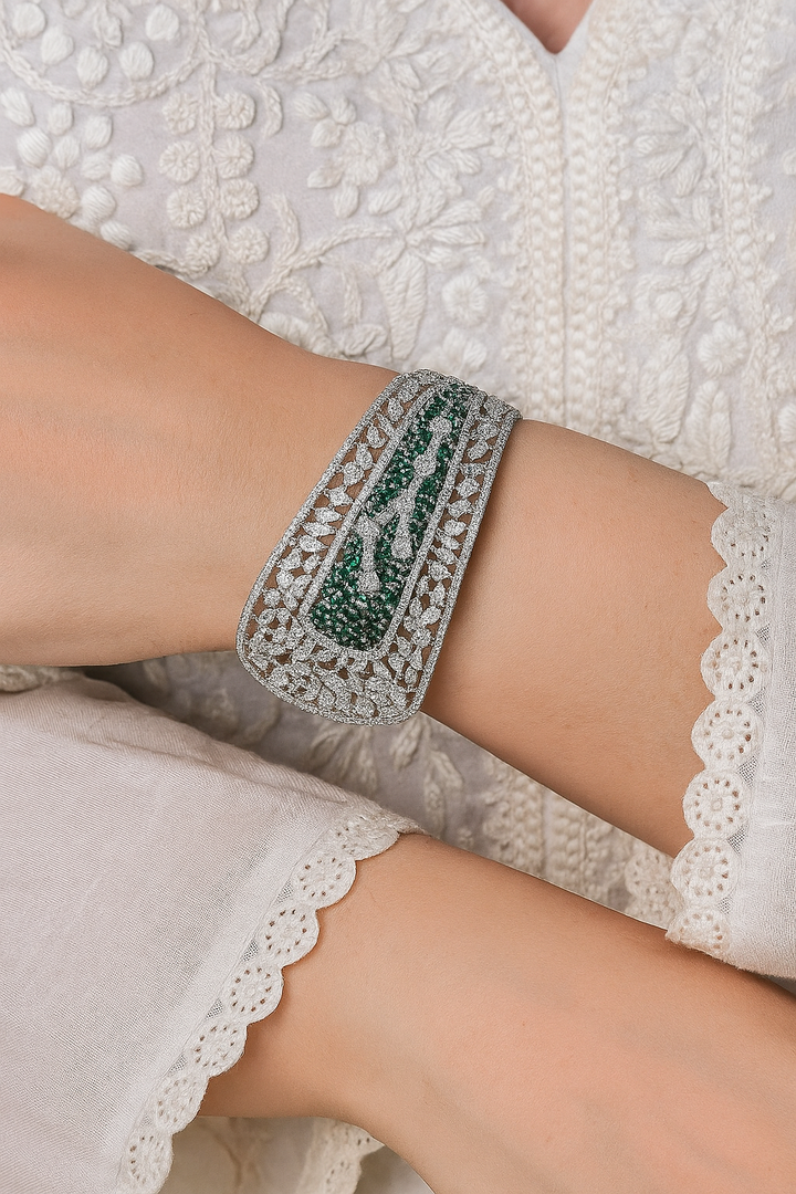 Emerald & CZ Diamond Look Openable Bracelet