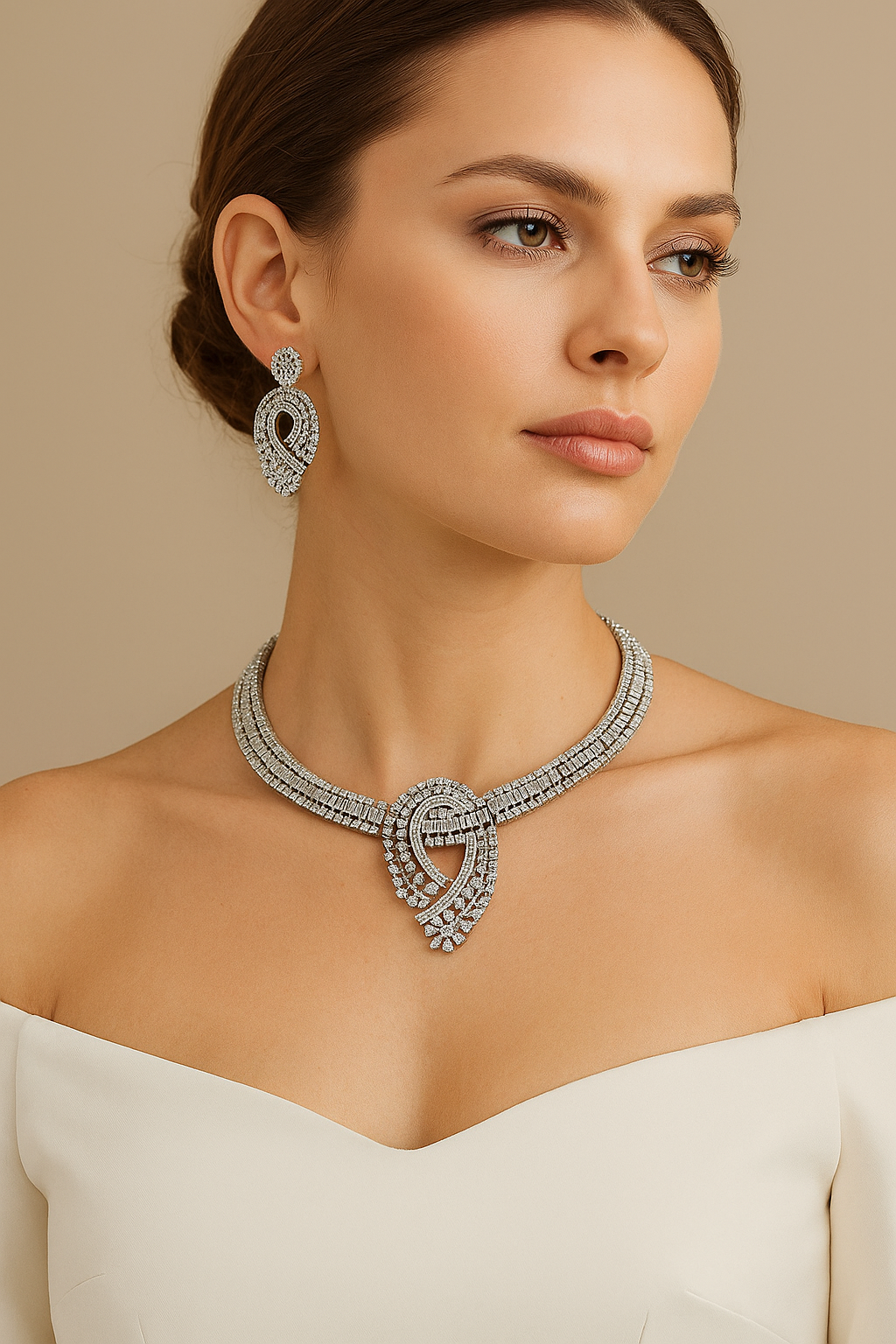 Elegant Diamond Paisley Necklace Set with Earrings