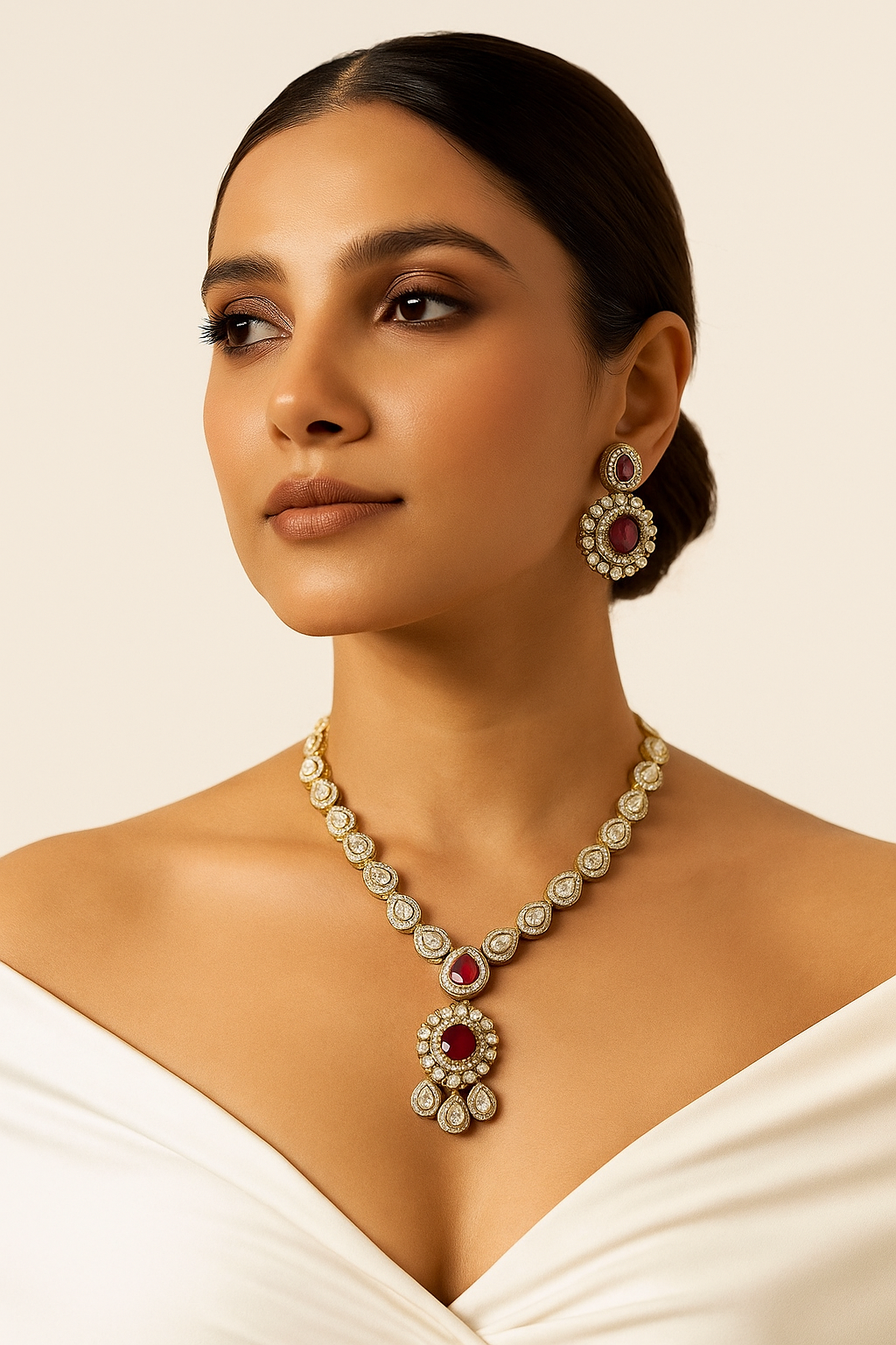 Ruby Kundan Necklace Set with Earrings