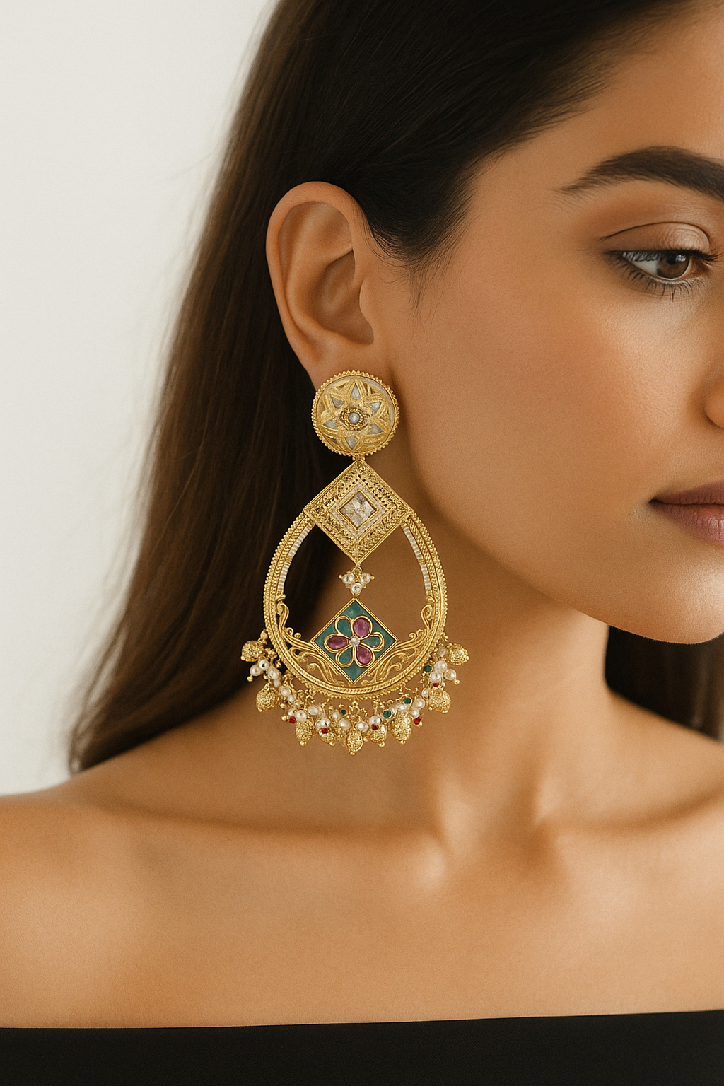 Royal Meenakari Kundan Dangler Earrings