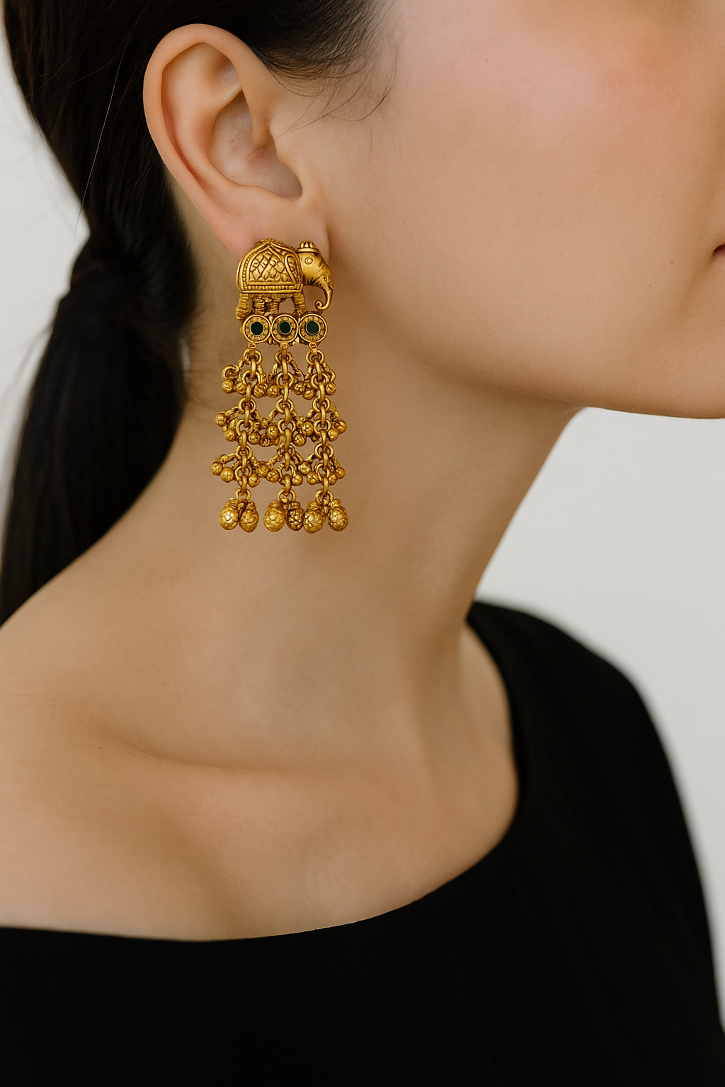 Antique Elephant Design Gold Finish Earrings