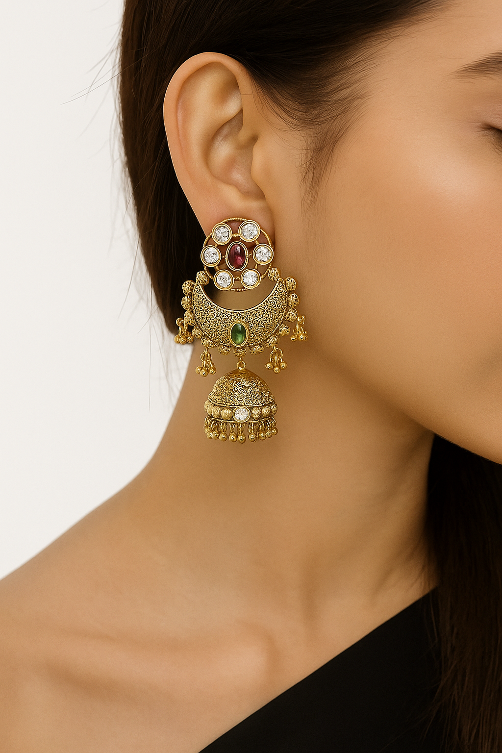 Antique Ruby Emerald Jhumka Earrings