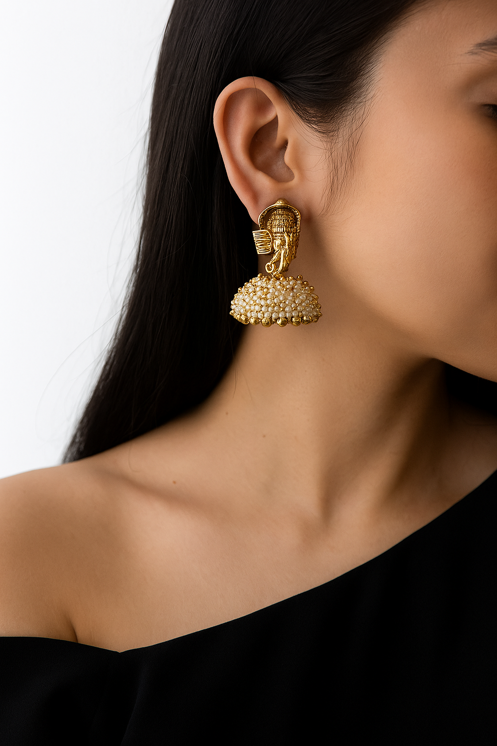 Ganesha Pearl Cluster Jhumka Earrings