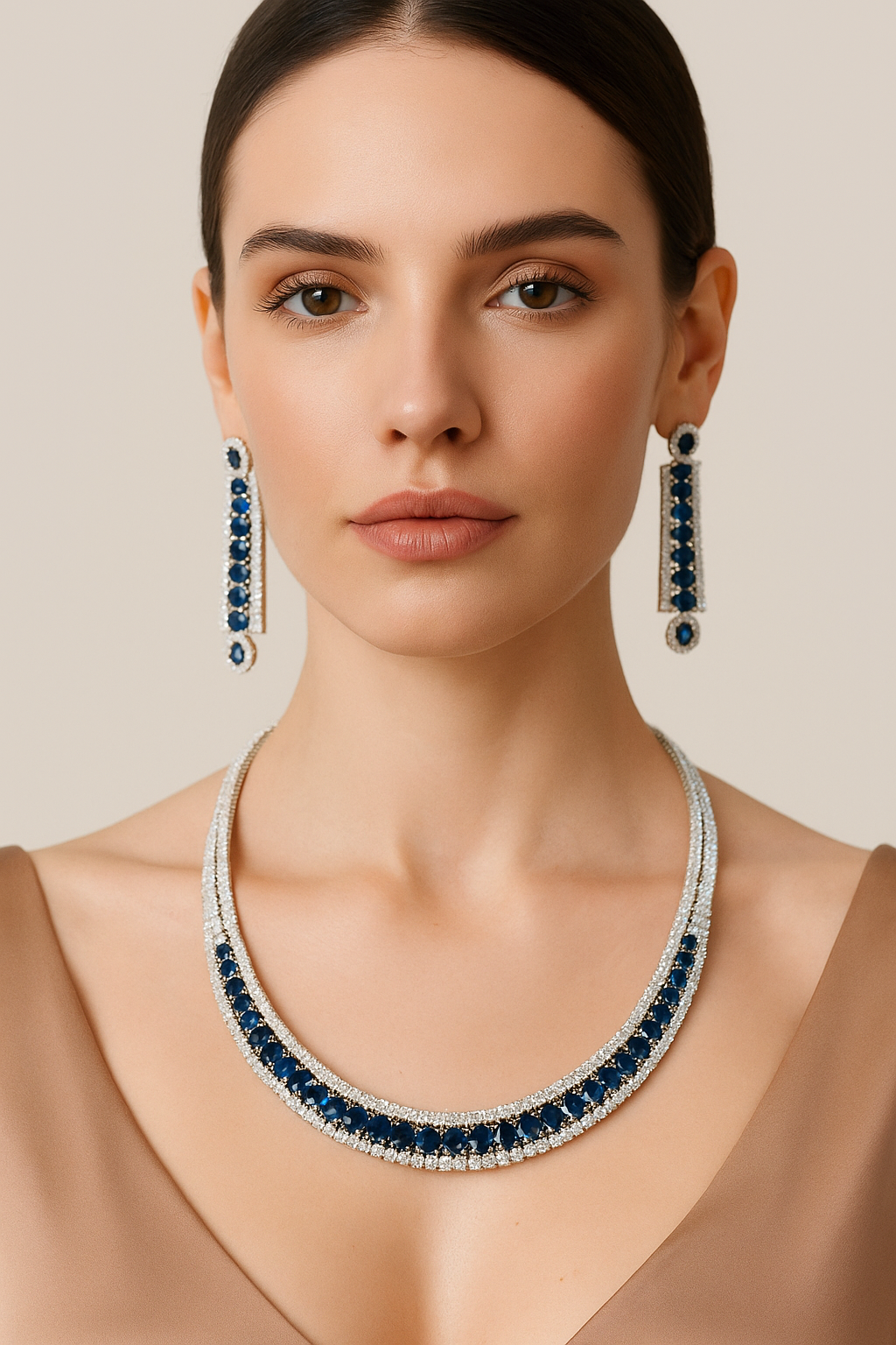 Royal Blue Diamond Choker Necklace Set