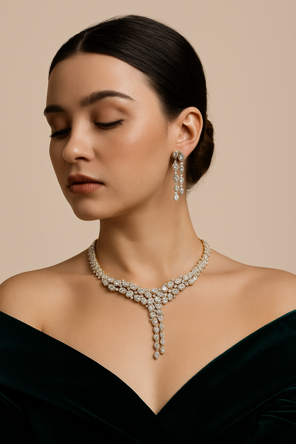 Y-Shape Diamond Look Necklace Set