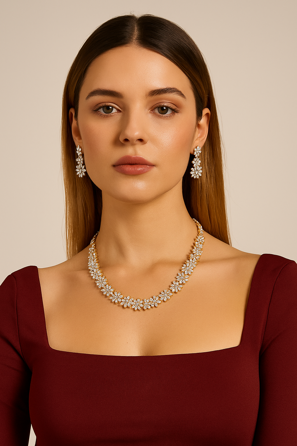 Eternal Bloom Diamond Look Necklace Set