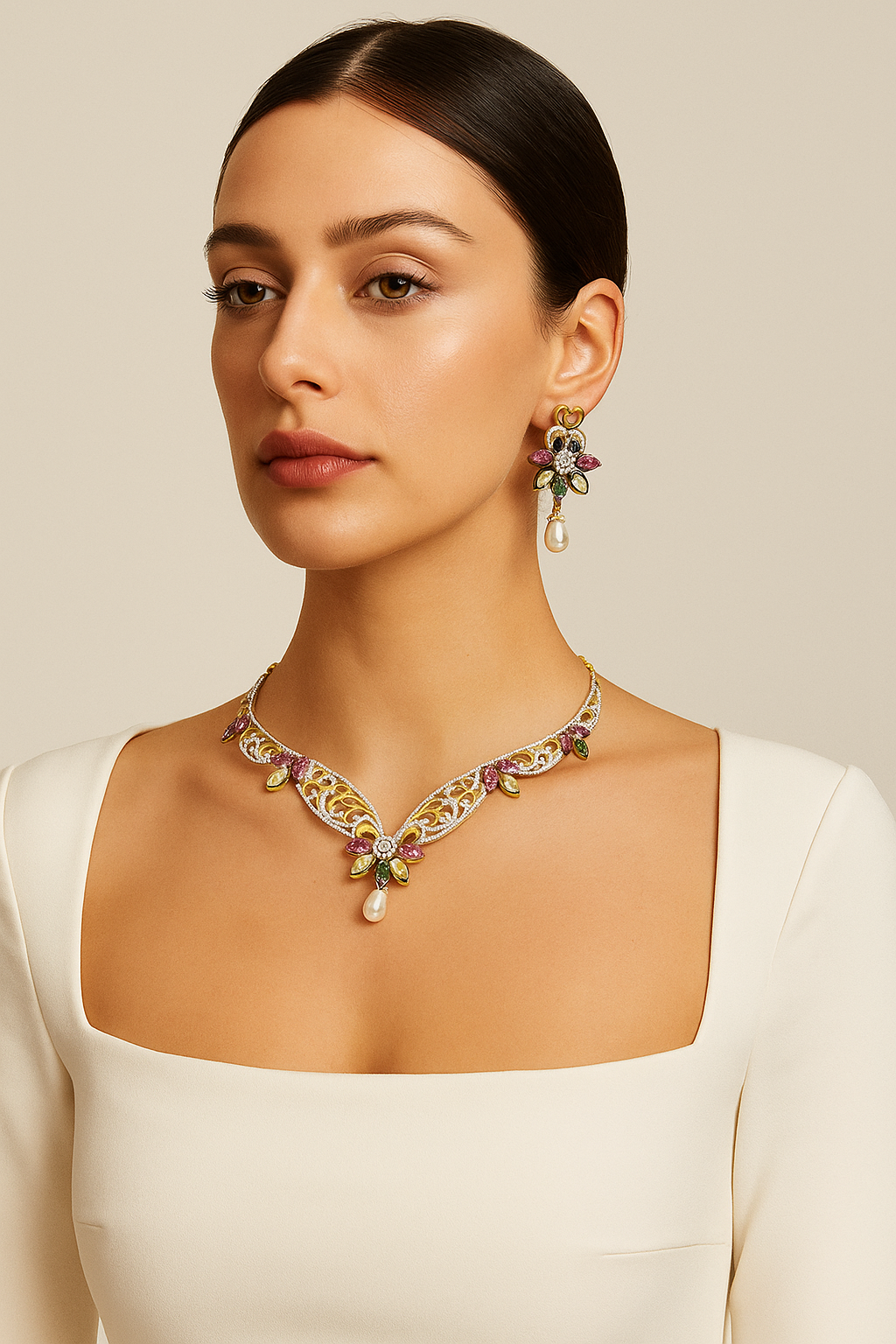 Enchanté Multi-Color Pearl Drop Necklace Set