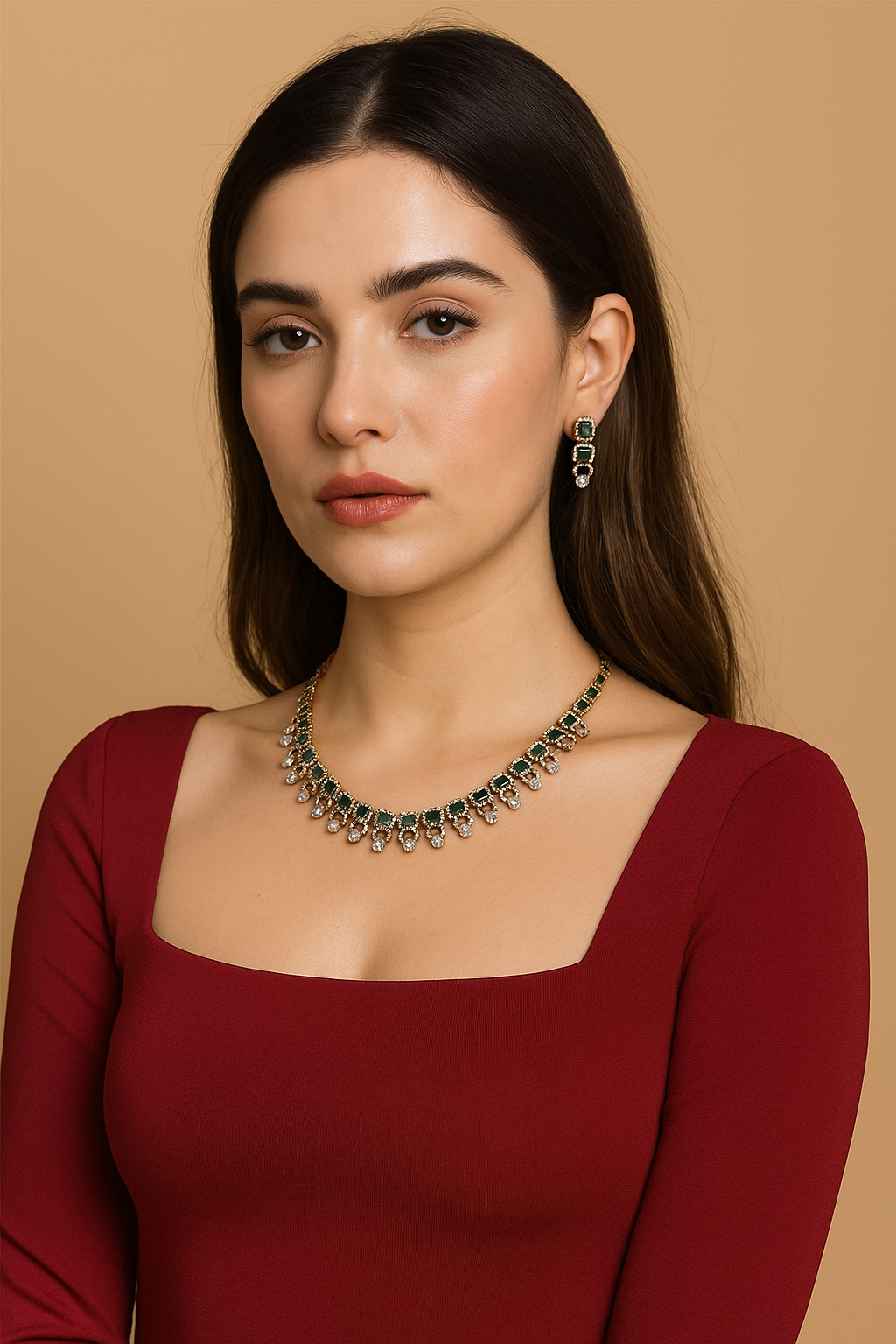 Emerald Grace Diamond Look Necklace Set