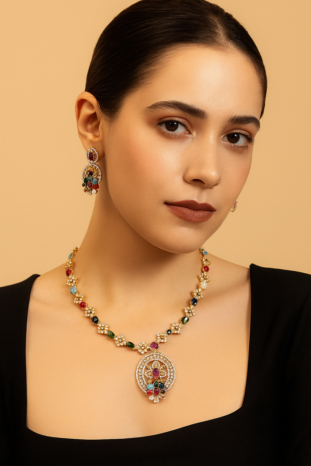 Navratna Radiance Diamond Look Necklace Set