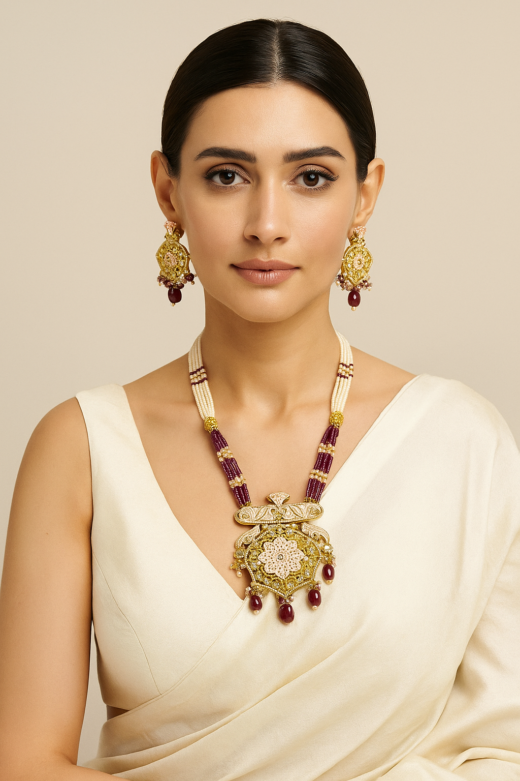 Antique Meenakari Kundan Necklace with Ruby Beads