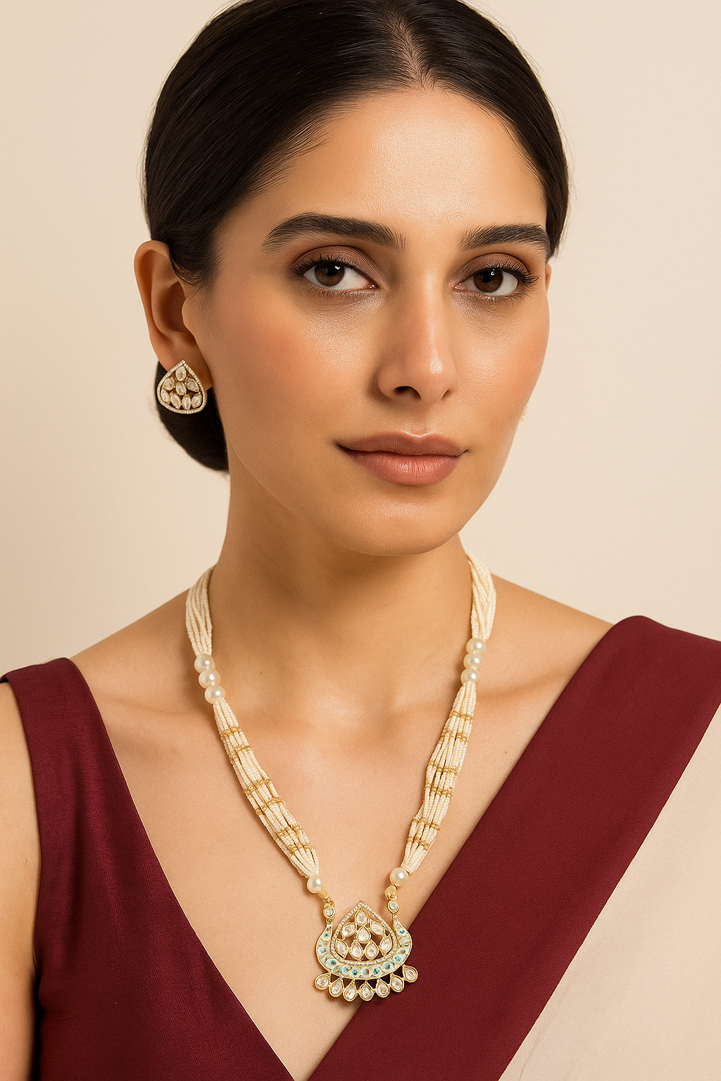 Mint Meenakari Kundan Necklace with Pearl Beads