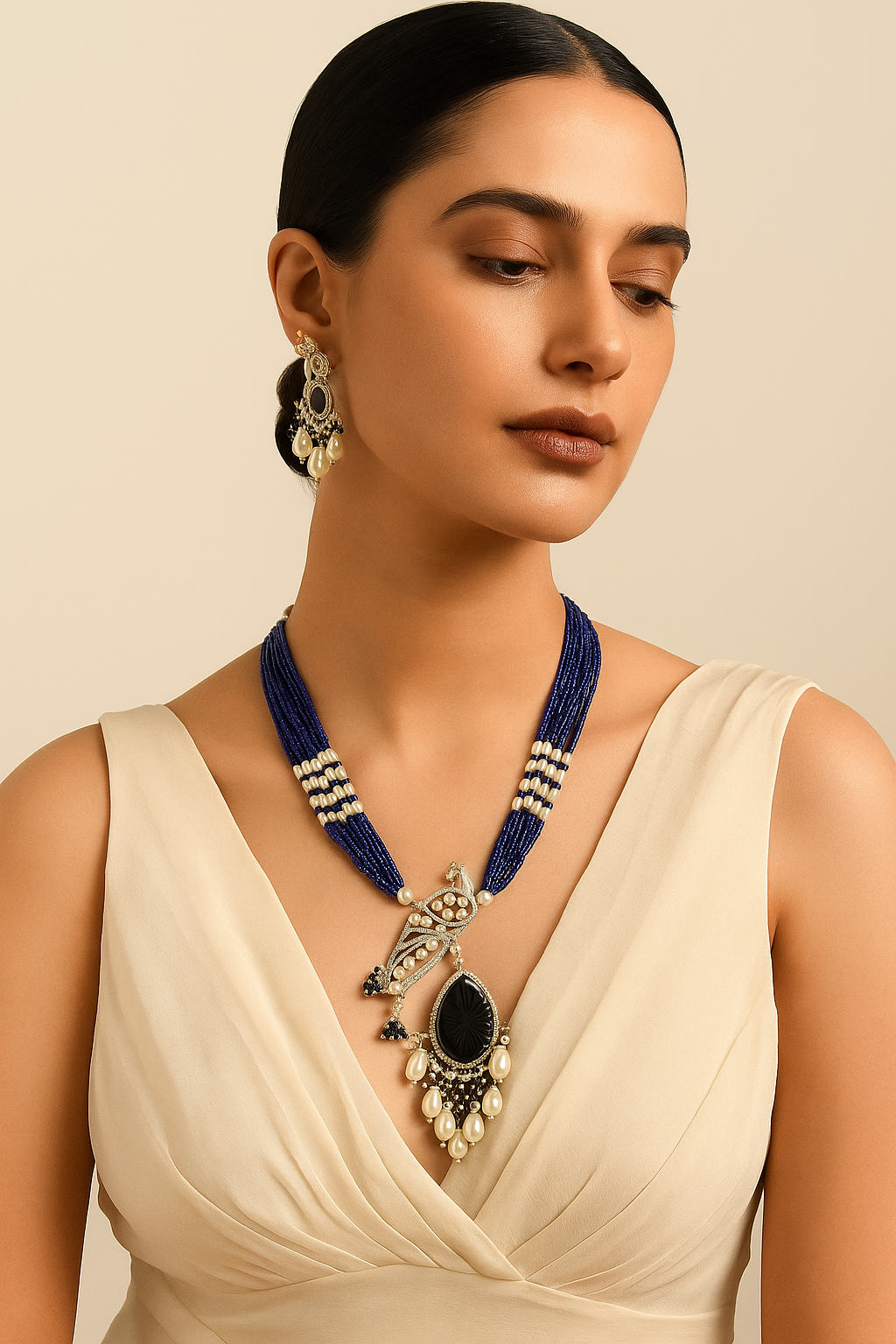 Royal Peacock Blue Beaded Necklace Set