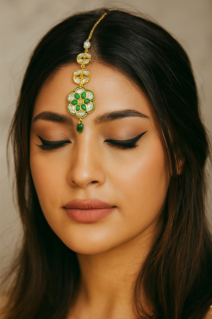 Emerald Bloom Kundan Maang Tikka