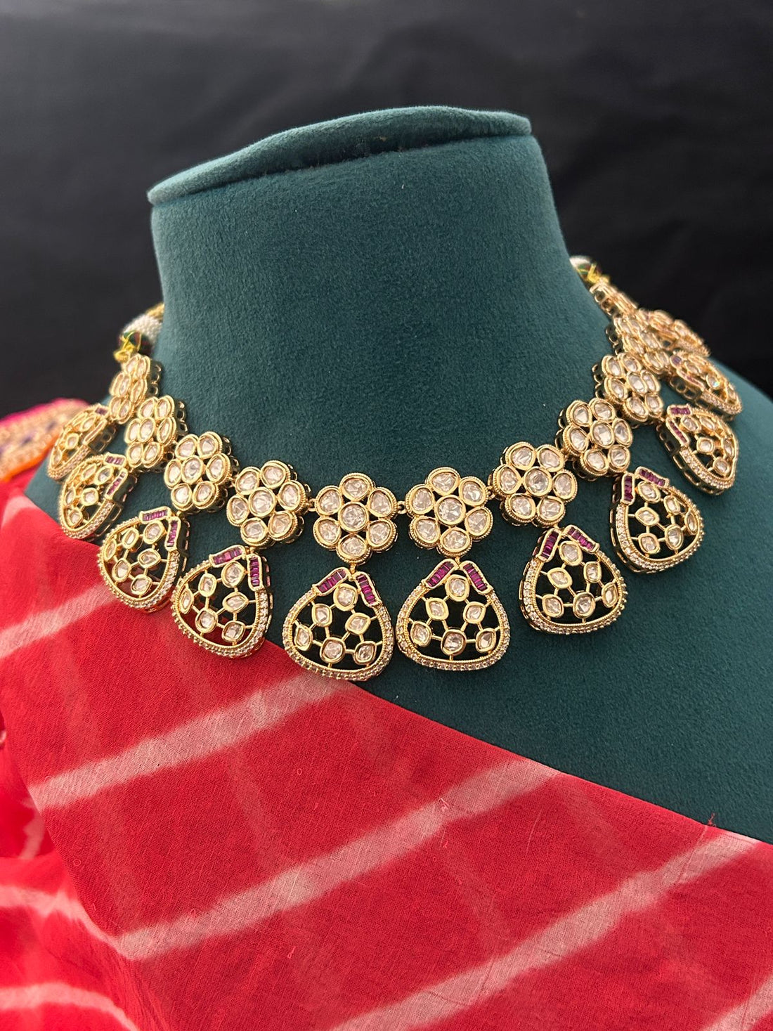 Floral Kundan Necklace Set with Earrings – Elegant Party & Bridal Wear