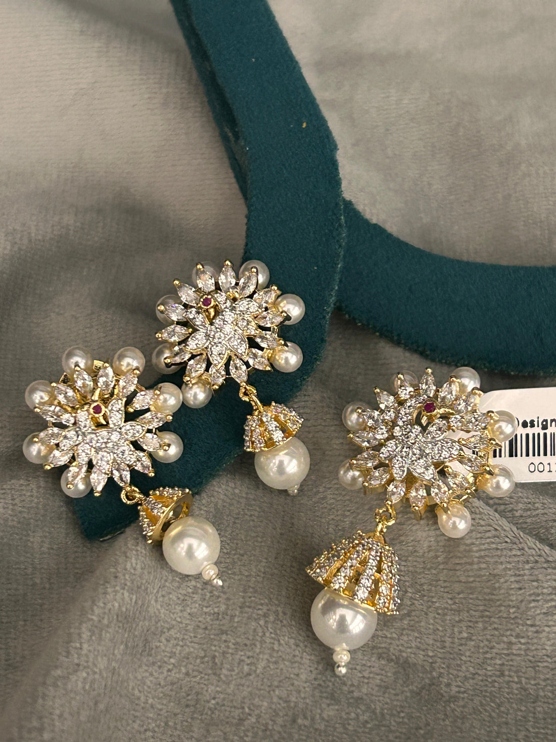 Designer Pearl Drop Earrings with CZ Diamond Finish