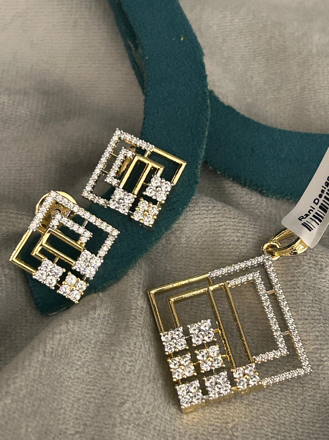 Geometric CZ Diamond Pendant Set in Gold Finish