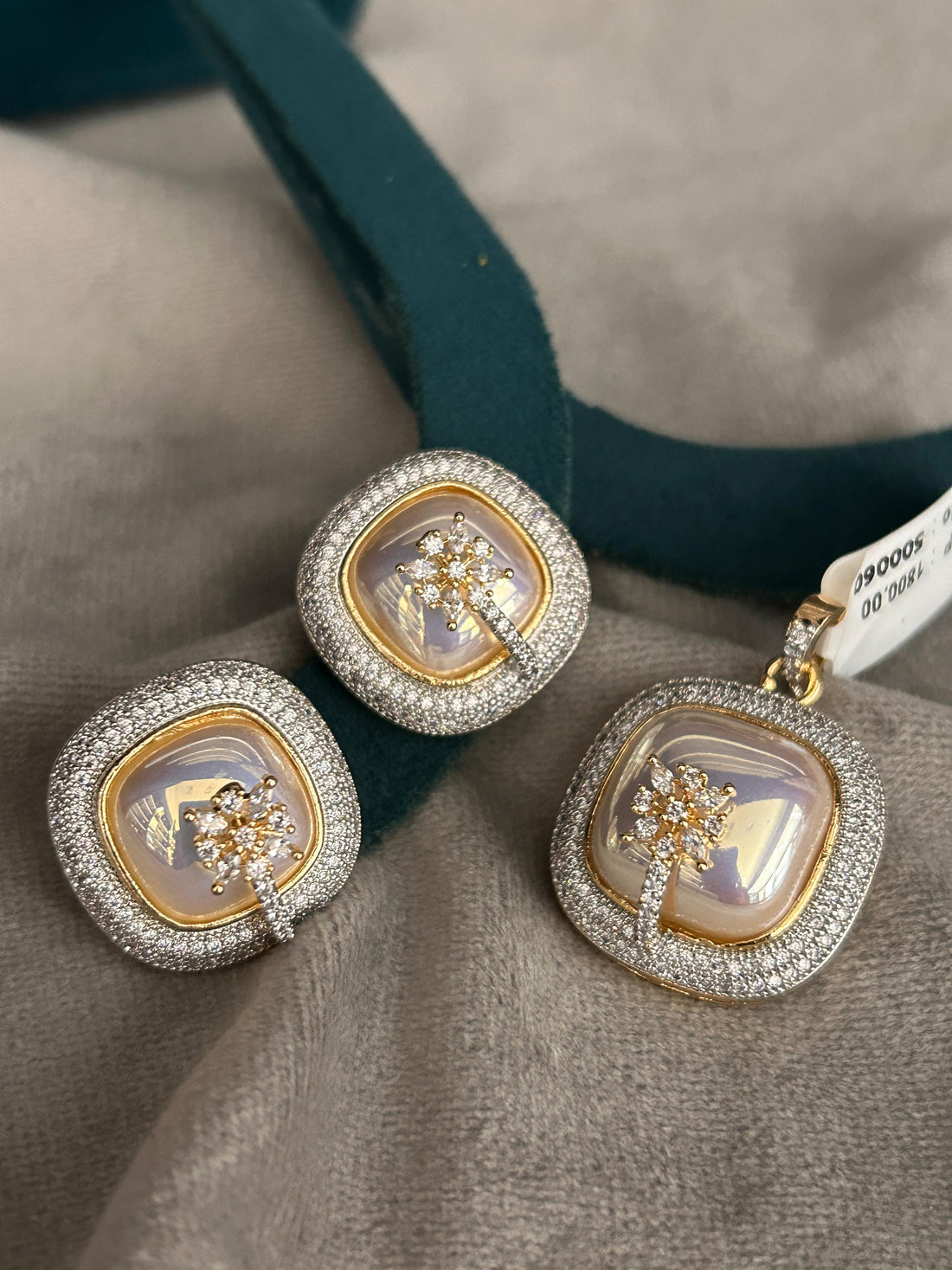 Square Stone Pendant Set with CZ Tree Motif in Gold Finish