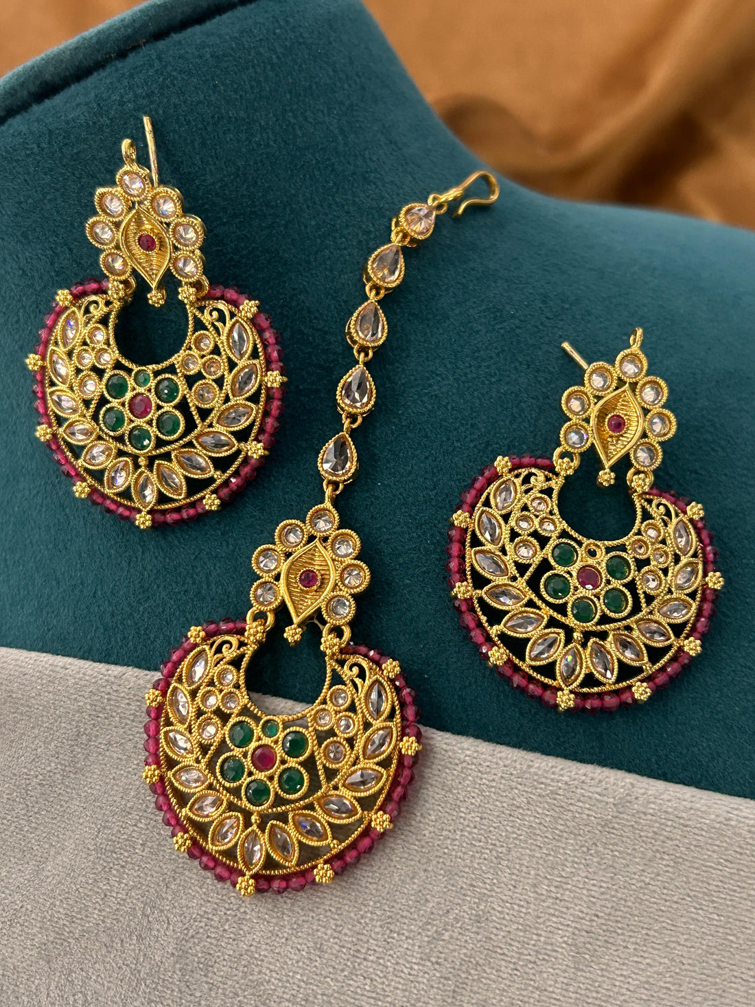 Royal Kundan Bridal Necklace Set with Ruby Bead Detailing