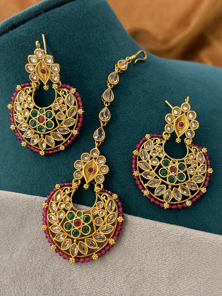 Royal Kundan Bridal Necklace Set with Ruby Bead Detailing