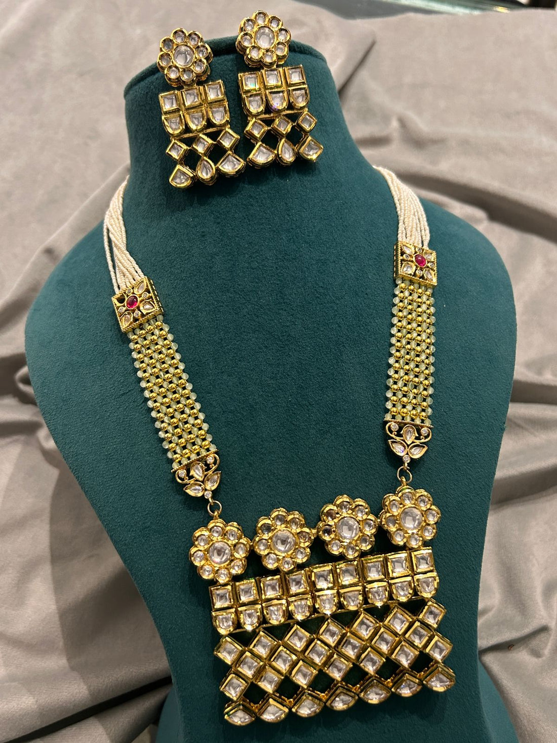 Royal Kundan Layered Block Choker Set with Floral Studs