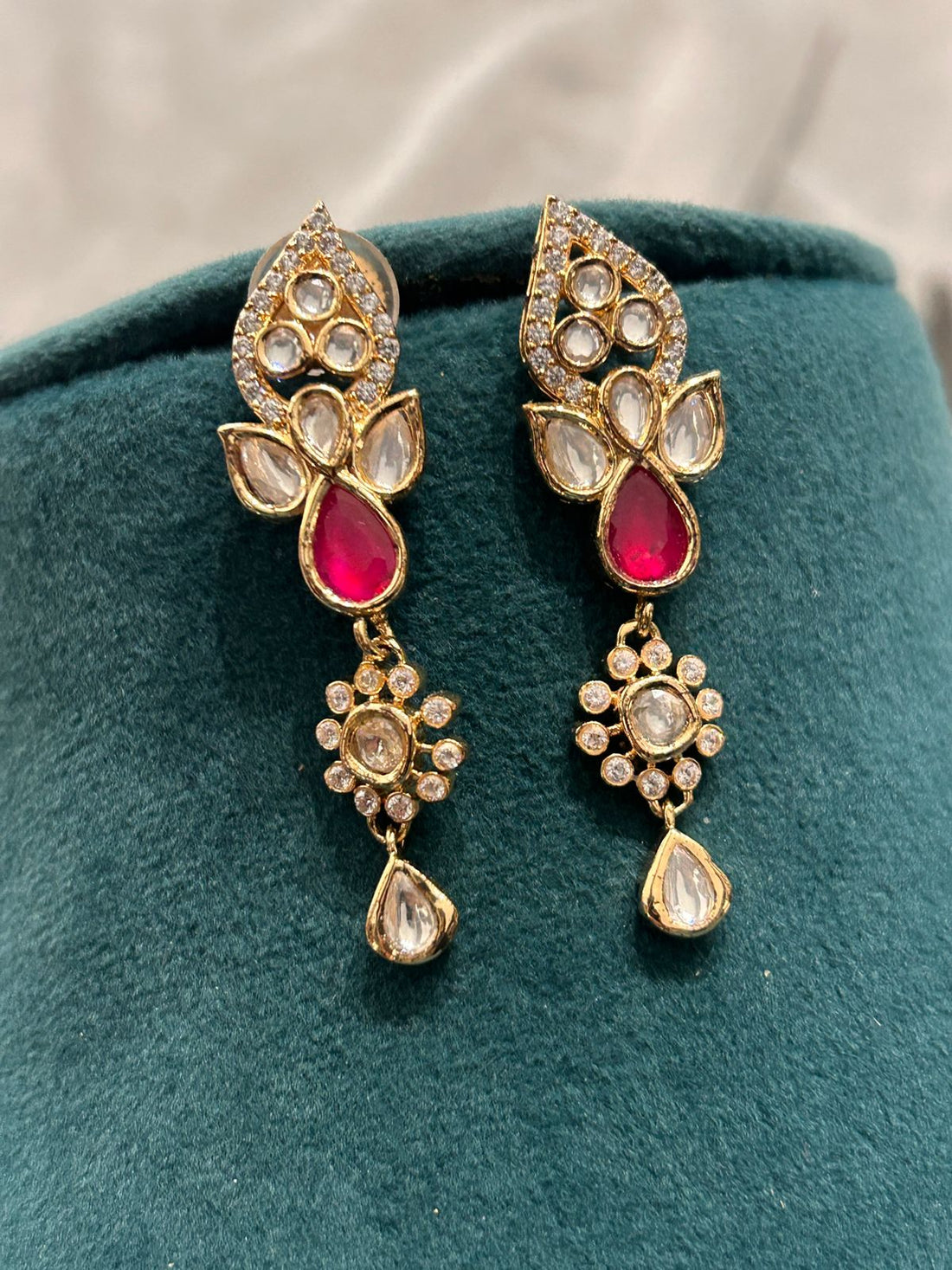 Royal Kundan Pearl Necklace Set with Ruby Accents