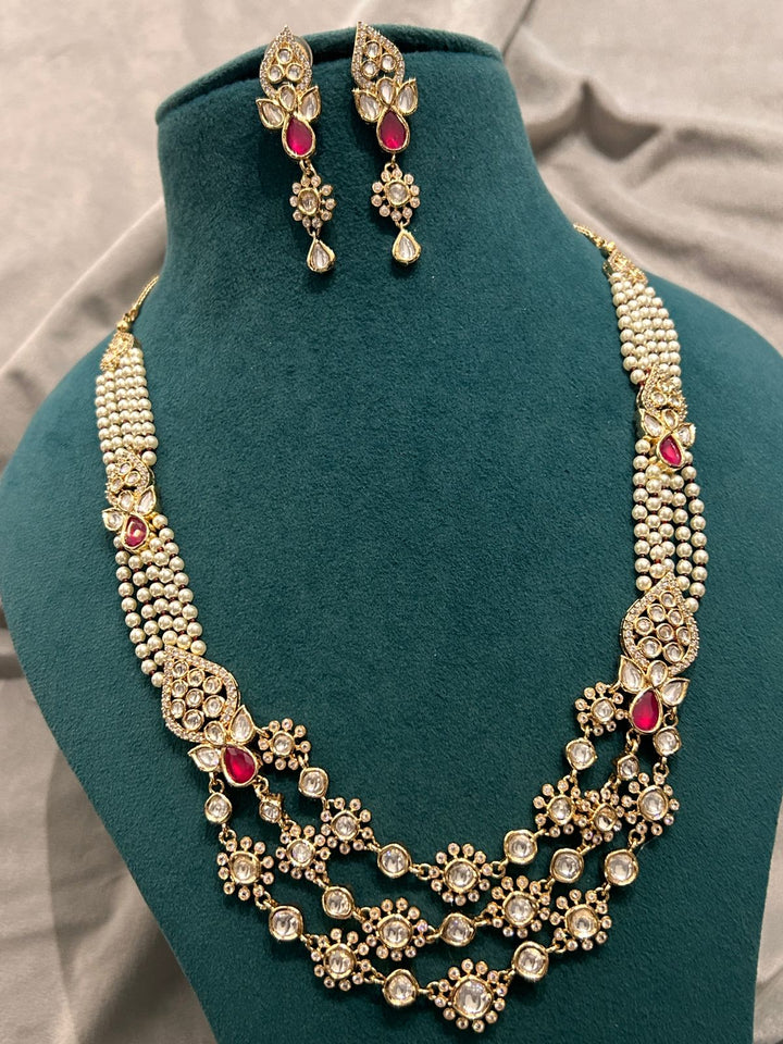 Royal Kundan Pearl Necklace Set with Ruby Accents
