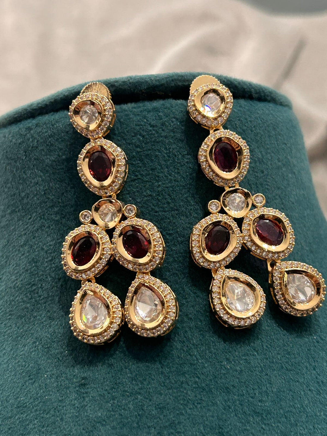 Elegant Ruby & Kundan Long Necklace Set with Matching Earrings