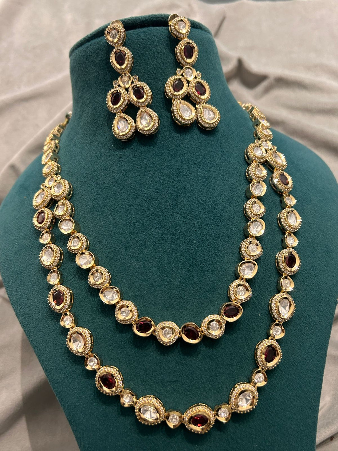 Elegant Ruby & Kundan Long Necklace Set with Matching Earrings
