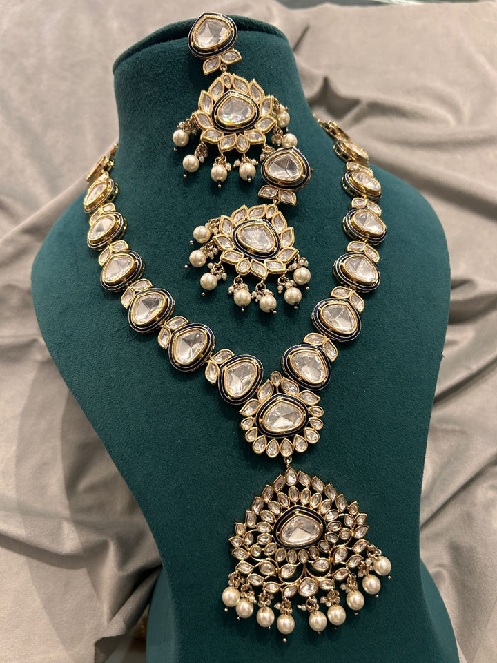 Regal Polki Kundan Necklace Set with Pearls