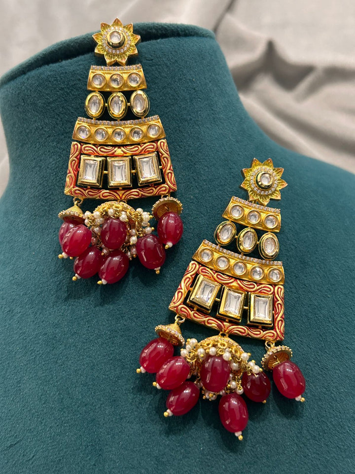 Temple-Inspired Kundan Necklace Set with Ruby Beads