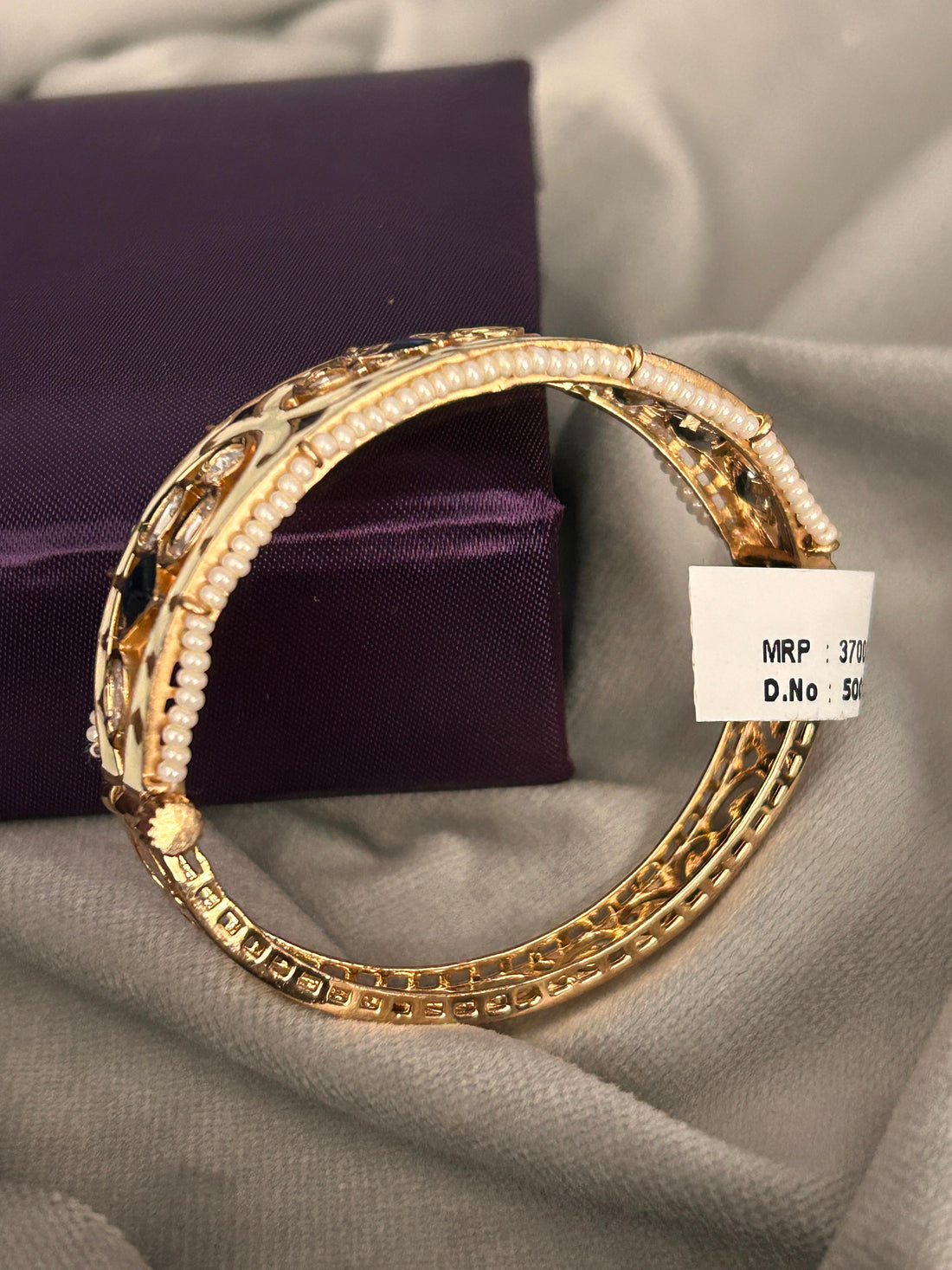 Ivory Enamel Openable Bangle with Blue & CZ Stones – Premium Gold Finish (Size 2.4 & 2.6)