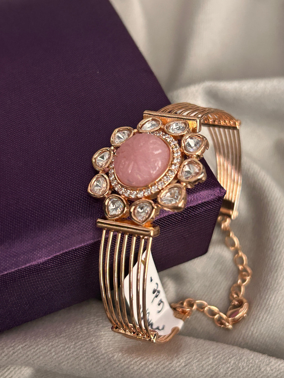 Elegant Pink Stone Polki Bracelet with Rose Gold Finish