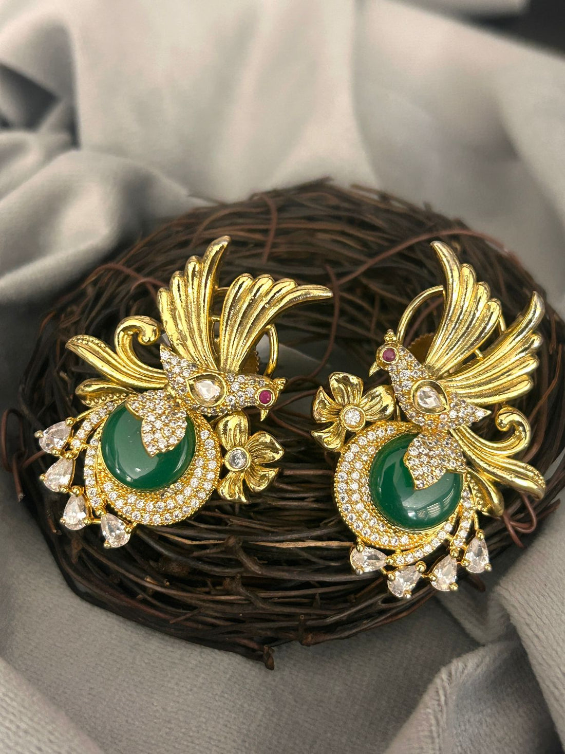 Royal Peacock Green Stone Designer Earrings