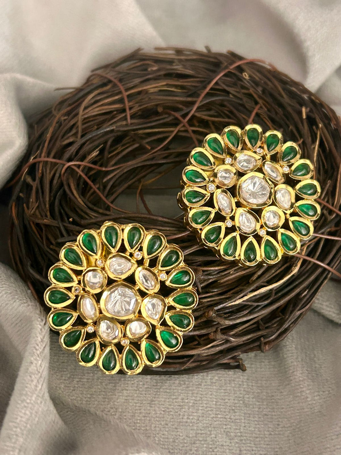 Green Kundan Round Stud Earrings