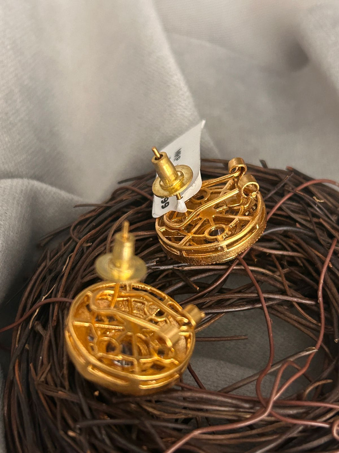 Red Enamel Round Stud Earrings with Diamond Look Center