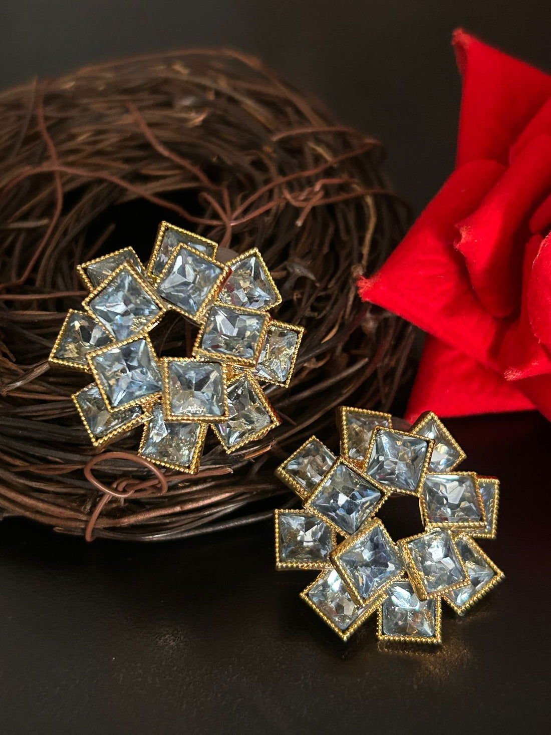 White Stone Geometric Stud Earrings – Designer Party Wear