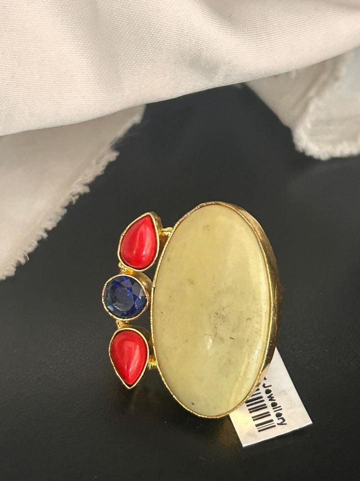 Multicolor Stone Adjustable Ring with Bold Oval Design