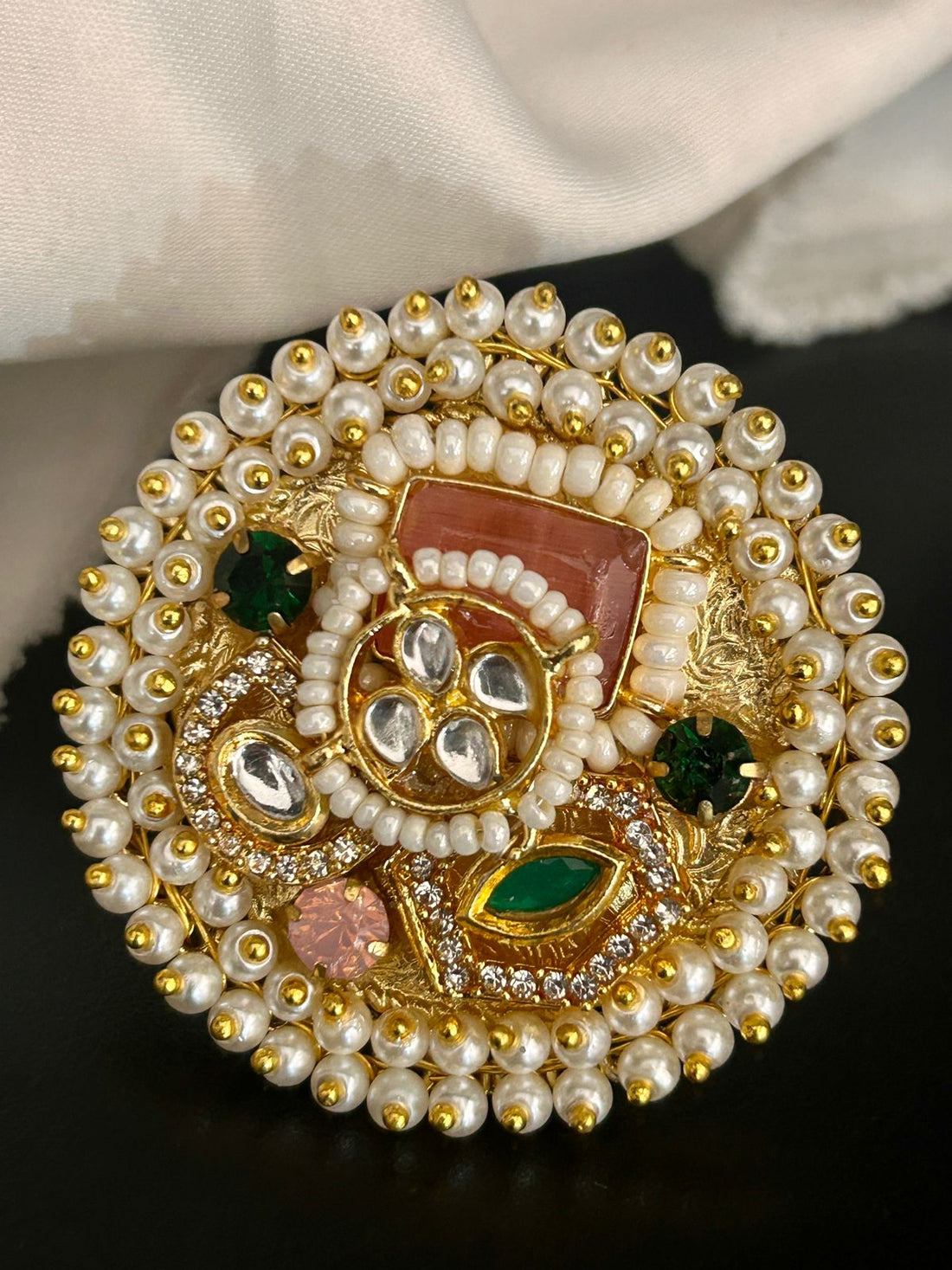 Royal Pearl & Kundan Multi-Stone Adjustable Ring