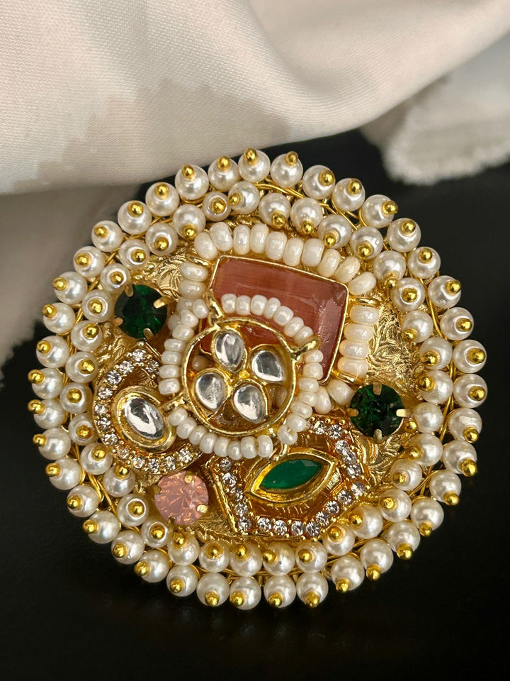 Royal Pearl & Kundan Multi-Stone Adjustable Ring